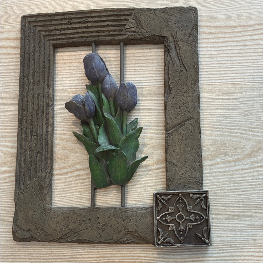 Decorative Brown Stone Look Frame with Purple Flowers.    B5